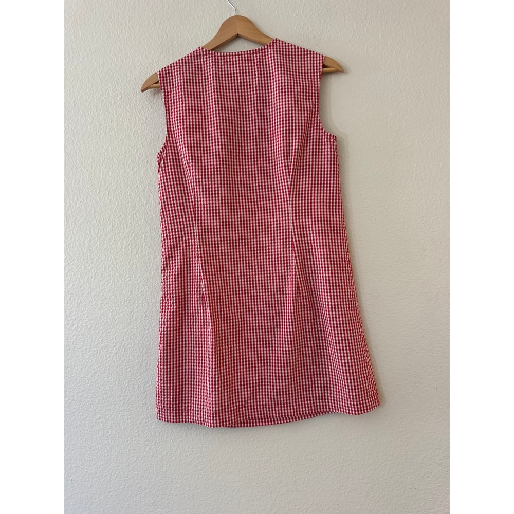 DOEN Gingham Mini Dress Side Button Organic Cotton Size 0 Red White Excellent - Picture 2 of 9